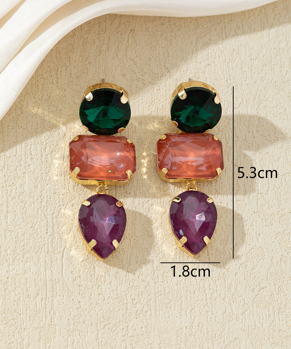 Boucles d’oreilles pendantes en verre facetté – 27AHBOL027