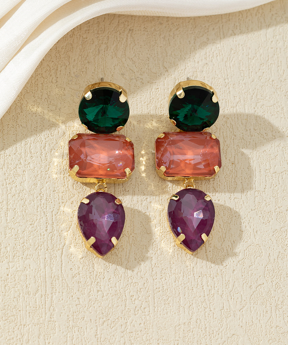 Boucles d’oreilles pendantes en verre facetté – 27AHBOL027
