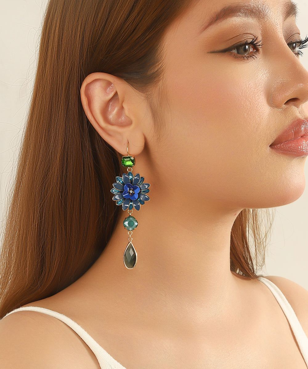 Boucles d’oreilles pendantes fleur et goutte dormeuse – 26AHBOL062