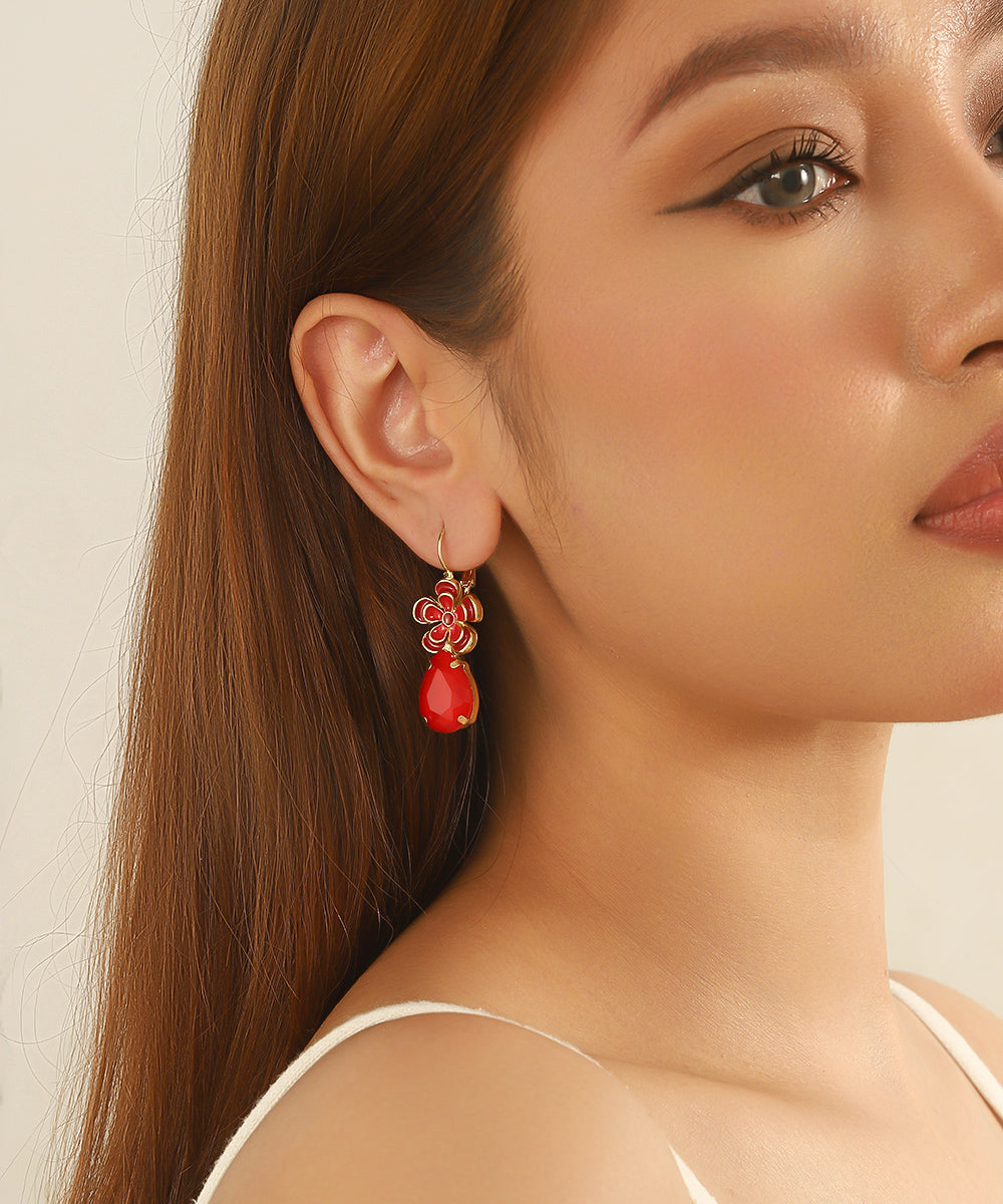Boucles d’oreilles pendantes fleur et goutte Dormeuse  – 26AHBOL060
