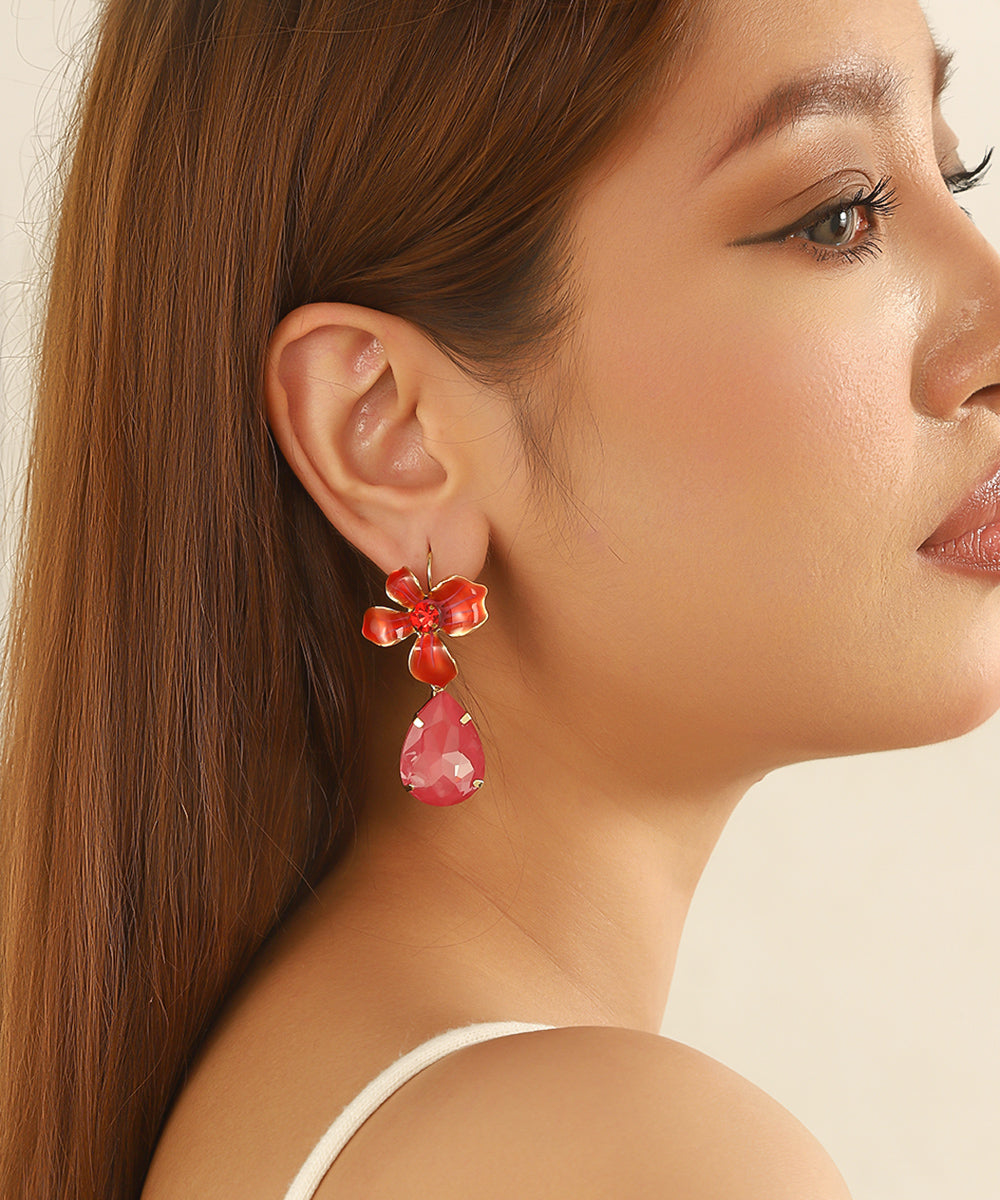 Boucles d’oreilles pendantes fleur et goutte dormeuse – 26AHBOL066