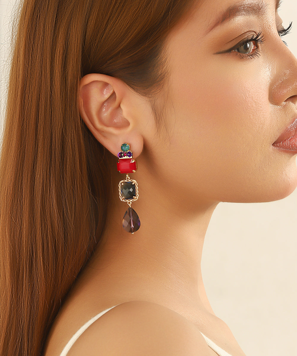 Boucles d’oreilles pendantes multicolores cristal – 26AHBOL038