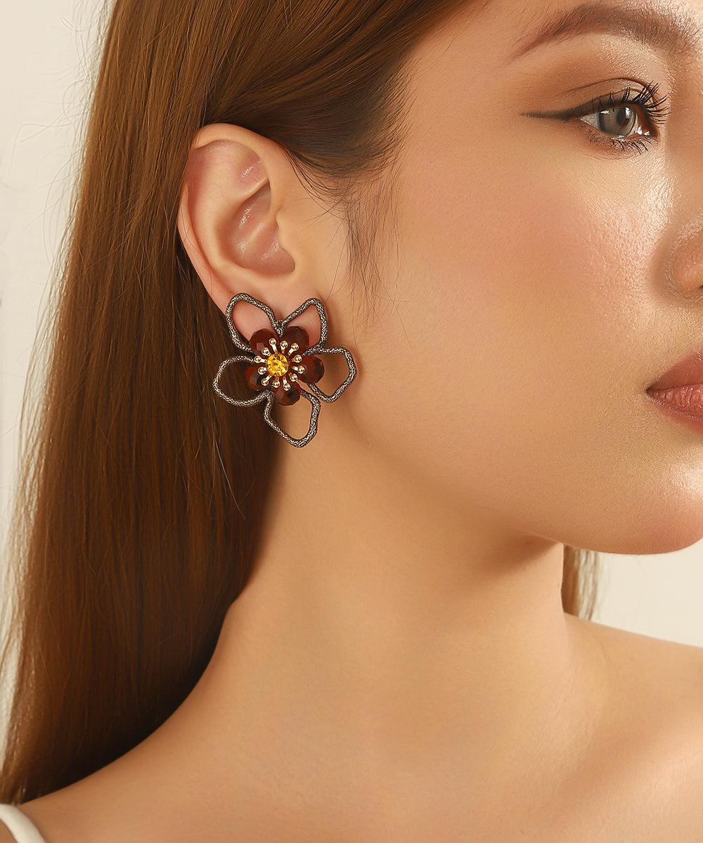 Boucles d’oreilles fleur ajourée cristal – 26AHBOL034