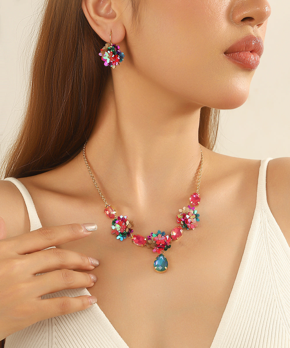Collier fleurs sequins & verre goutte – 26AHCC001